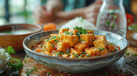 Tofu and White Bean Stir Fry With Sesame Seeds and Scallionsの素材
