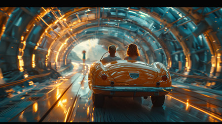 A Futuristic Tunnel Drive With a Classic Carの素材