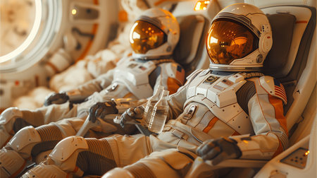 Astronauts Resting in Spaceship Cabin During Spaceflightの素材