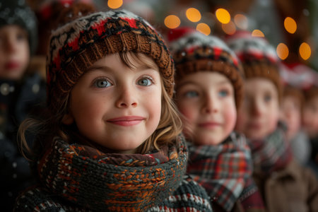 Young Girl Wearing a Knit Hat Smiles During Winter Festivitiesの素材