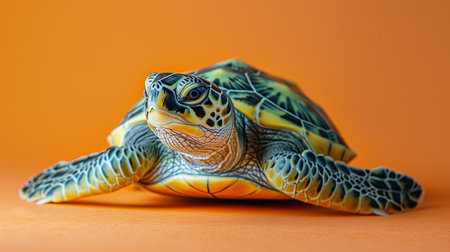 Close-Up of a Turtle on an Orange Backgroundの素材