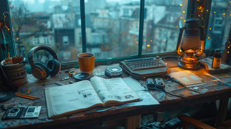 Rainy Day Work Space With a View of Cityscapeの素材