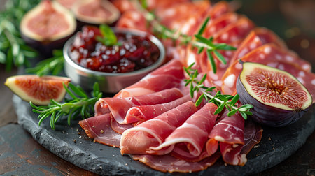 Gourmet Charcuterie Board With Figs, Rosemary, and Cranberry Sauceの素材