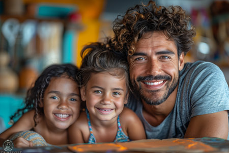 Happy Family Portrait With Two Young Girls And Their Fatherの素材