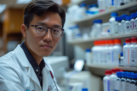 Young Male Pharmacist Working in a Pharmacyの素材