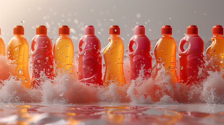Red And Orange Plastic Bottles Splashing In Waterの素材
