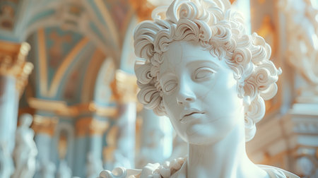 Closeup of a White Marble Statue of a Woman in a Palaceの素材