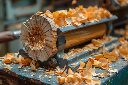 Woodworking Machine Creating Wood Shavings During Operationの素材