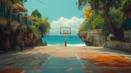 A Basketball Court With Ocean Views in Baliの素材