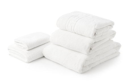 Stacked Cotton Towels isolated on White Backgroundの写真素材