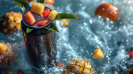 Pineapple and Strawberry Drink Can In Water With Splashingの素材