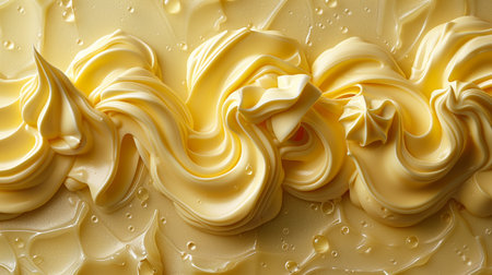 Close Up of Whipped Butter Swirls, Creamy Texture, Bright Yellow Colorの素材