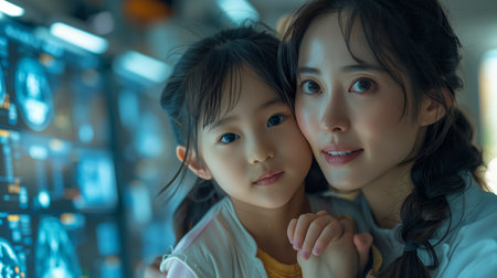 Tender Moment Between a Mother and Daughter in a Bright, Modern Settingの素材