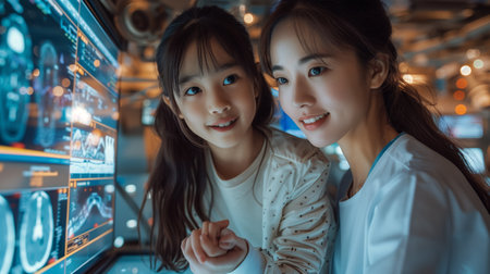 Exploring Science and Technology Together in a Futuristic Learning Environment at Nightの素材