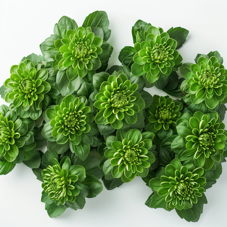 A Collection of Green Chrysanthemums on White Backgroundの素材