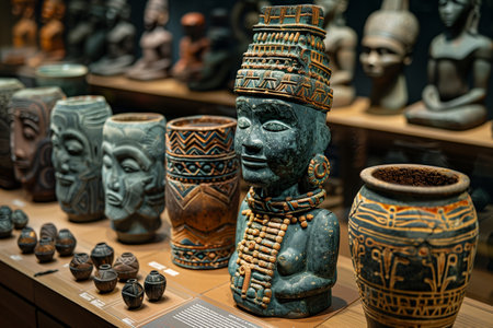 Exploring Ancient African Artifacts Displayed in a Museum Exhibition Hallの素材