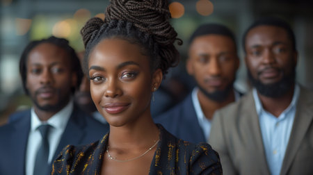 Professional Group of Individuals Posing Together in a Modern Office Environment During Daytimeの素材
