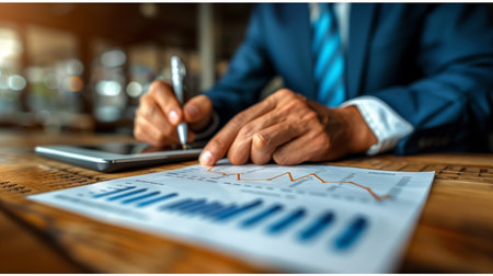 Business Professional Analyzing Financial Reports While Working in Modern Office Environmentの素材