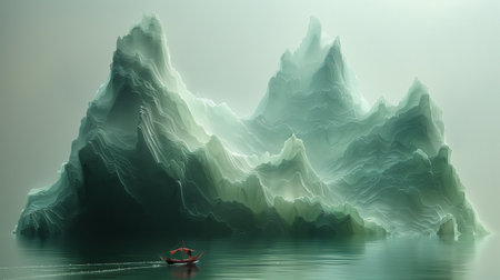 Majestic Iceberg Structures Surrounded by Serene Waters at Dawnの素材