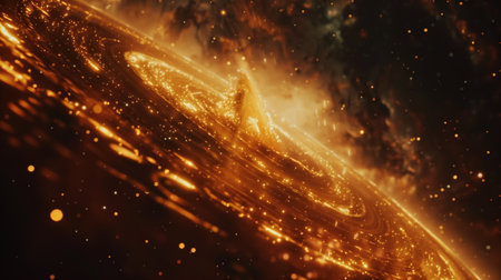 Mesmerizing Cosmic Display of Golden Spiral Galaxy in Deep Space at Nightの素材