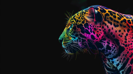 Colorful Profile of a Jaguar Against a Dark Background in Artistic Representationの素材