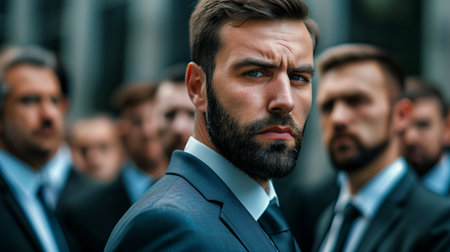 Group of Men in Formal Attire Standing Together in Urban Setting During Daylightの素材