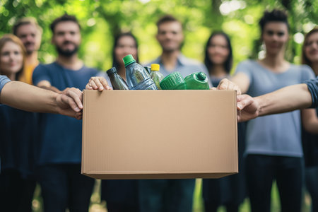 Community Members Collaborate to Collect Plastic Bottles in Local Park for Recycling Initiativeの素材