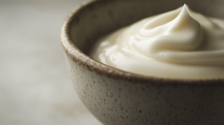 Creamy White Sauce in a Rustic Bowl on a Neutral Background During Daylightの素材