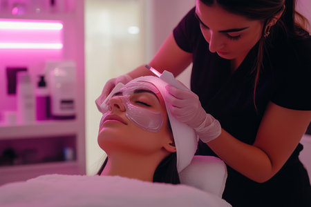 Facial Treatment Session in Modern Spa With Relaxed Client and Professional Aestheticianの素材