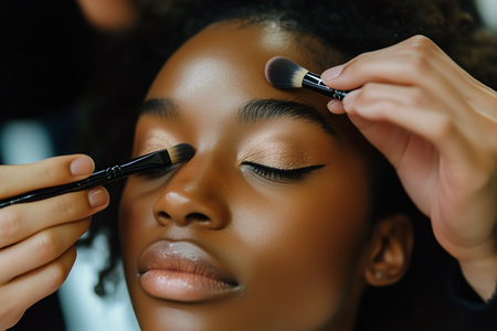 Professional Makeup Application on a Model With Natural Hair in a Bright Studioの素材