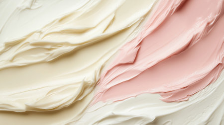Creamy texture of pastel-colored spreads arranged artfully on a neutral background in natural lightの素材