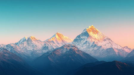 Majestic snow-capped mountains under a vibrant morning sky at sunriseの素材