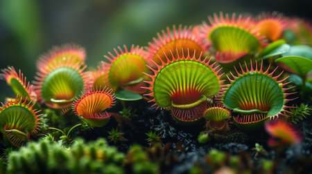 Vibrant Carnivorous Plants Thriving in Lush Tropical Environment Under Natural Lightの素材