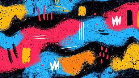 Colorful abstract patterns with vibrant brush strokes and textures on a dark backgroundの素材
