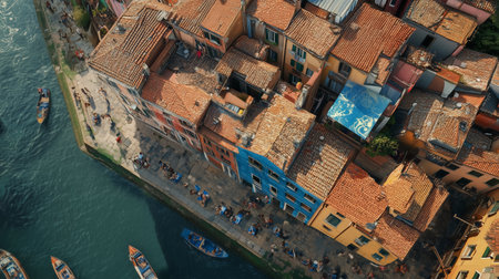 Colorful buildings along a canal in a vibrant Italian coastal town during daylightの素材