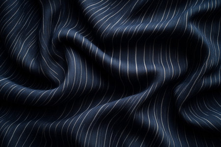 Elegant dark fabric with subtle stripes, draped gracefully to showcase its texture and depthの素材