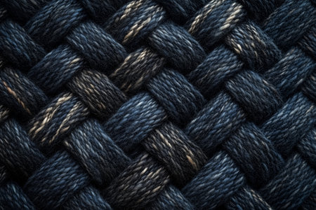 Close-up of dark woven fabric showcasing intricate texture and patternの素材