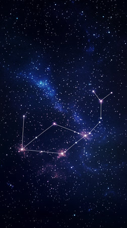 A clear night sky reveals a prominent constellation above a dark landscape, showcasing stars twinkling in perfect harmonyの素材