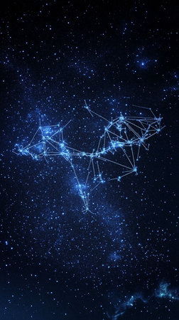 Star constellations forming a unique pattern in a dark night skyの素材