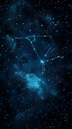 A detailed view of the Orion constellation shining brightly in a dark night skyの素材