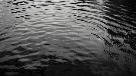 Calm black and white ripples on a tranquil water surface during daylightの素材