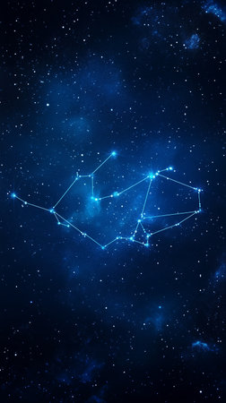 Constellation shining brightly in a starry night sky above a deep blue cosmic backgroundの素材