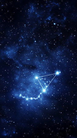 Starry night sky featuring a constellation in vibrant blue huesの素材