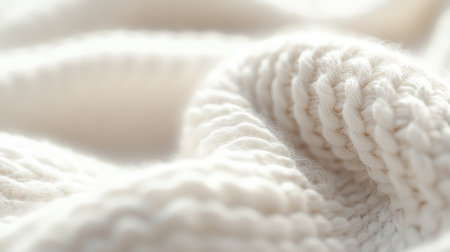Soft and cozy white knitted fabric draped gently, showcasing texture and warmth ideal for winter fashion essentialsの素材