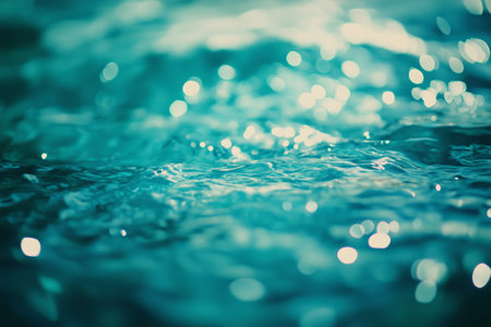 Rippling turquoise water shimmers under warm sunlight at a serene outdoor location during the afternoonの素材