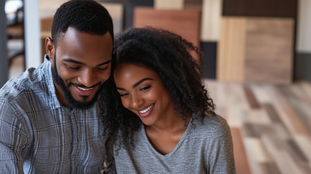 Couple sharing a joyful moment together in a cozy indoor setting during a relaxed afternoonの素材