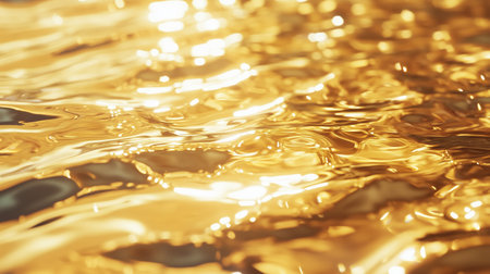 Glittering reflections on golden water during sunset at a serene lakeside locationの素材