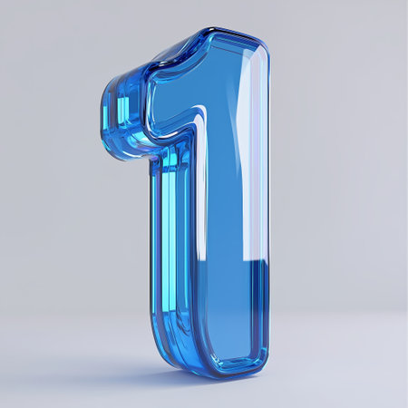 A large, glossy blue number one stands prominently against a light gray background, showcasing its modern design and vibrant colorの素材