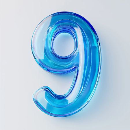 A translucent blue number nine displayed against a light background, showcasing its sleek and modern designの素材