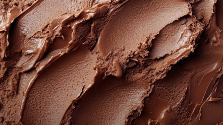 Creamy chocolate frosting close-up showcasing smooth texture and rich color in a baking preparation settingの素材